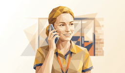 Low-poly illustration of a woman talking on a phone, representing AI phone screening