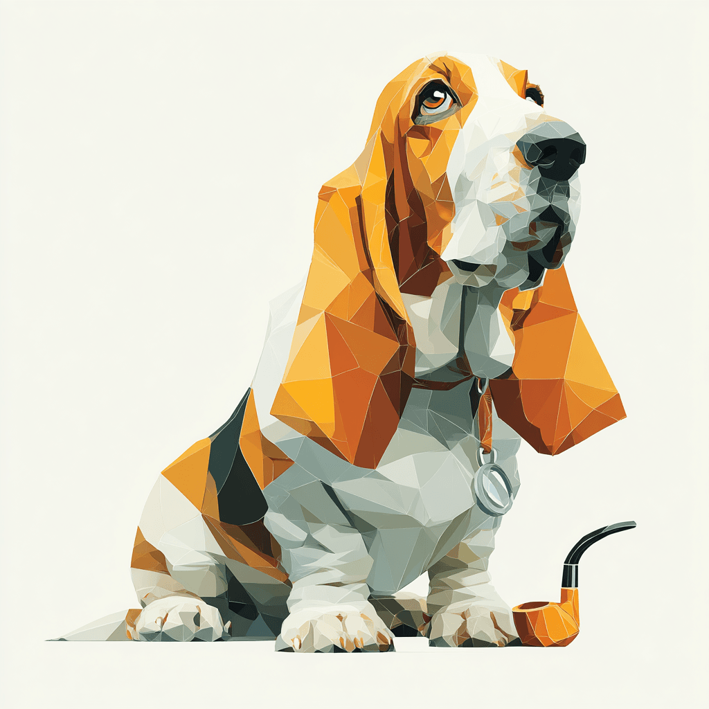 Classet Hound detective with magnifying glass